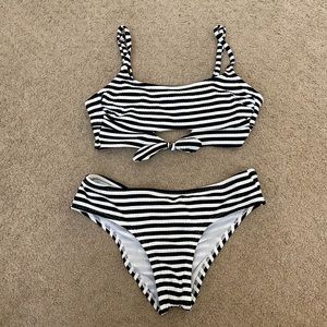 Xhilaration, black & white striped swim bikini top (small) and bottom (x small)